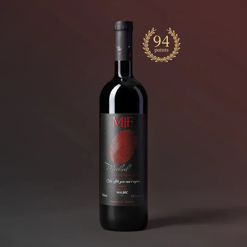 Malbec bottle with its 94-point medal